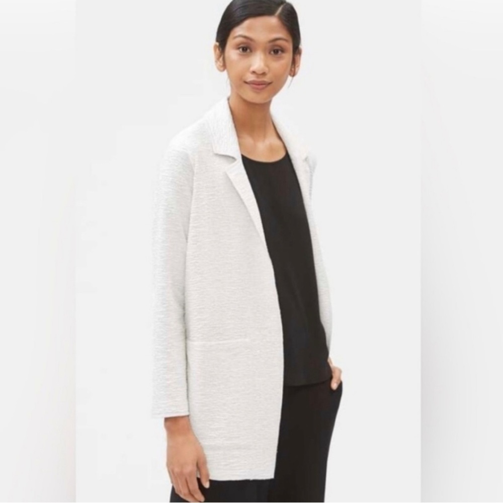 Eileen Fisher Notch Collar Jacket Textured Boxy Bracelet Length Sleeves SZ XS